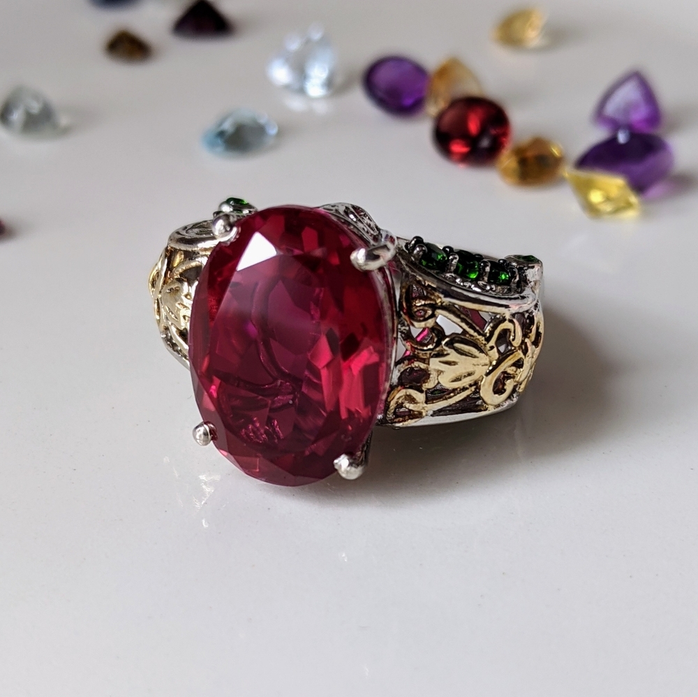 Gen. Red Qtz & Russian Diopside 14k + plat/Silver